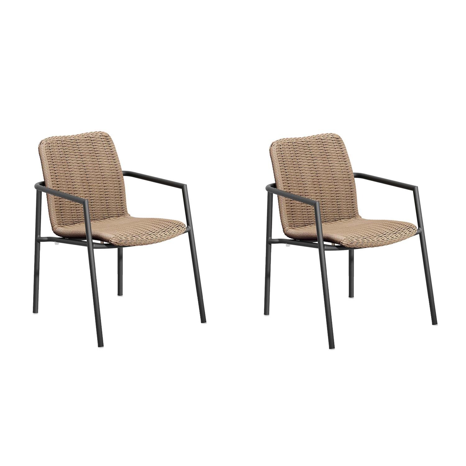 Oxford Garden Orso 2 Pc Wicker & Aluminum Dining Arm Chair in Carbon/Sand thumbnail