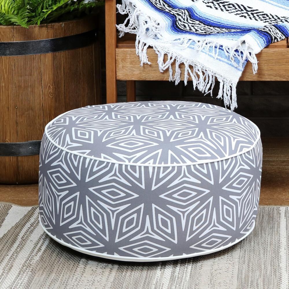 Ultimate Patio Indoor/Outdoor Inflatable Ottoman - All-Weather Design - Gray Geometric