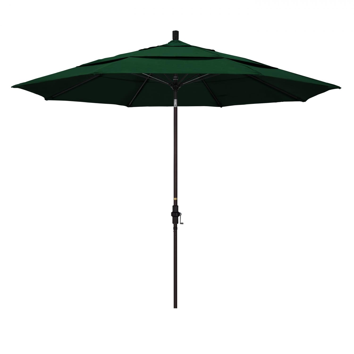 California Umbrella 11 Ft Octagonal Aluminum Collar Tilt Patio Umbrella W/ Crank Lift & Fiberglass Ribs - Bronze Frame / Sunbrella Canvas Forest Green Canopy thumbnail