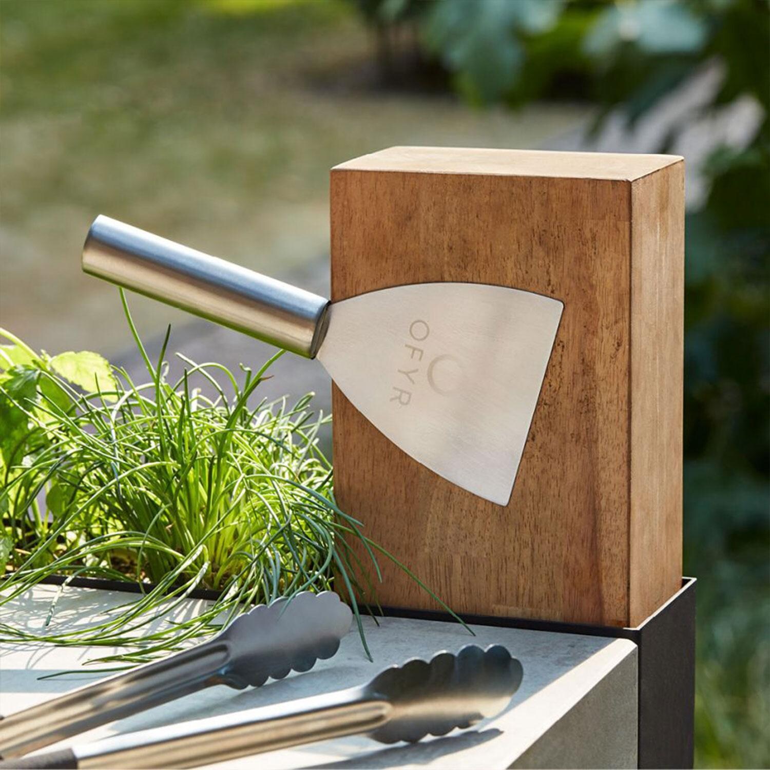 OFYR OI-100-CD Island Corten 100 Ceramic Dark Grey 40 Inch Wood-Fired Flat Top Grill - Spatula (Not Included) - Lifestyle thumbnail