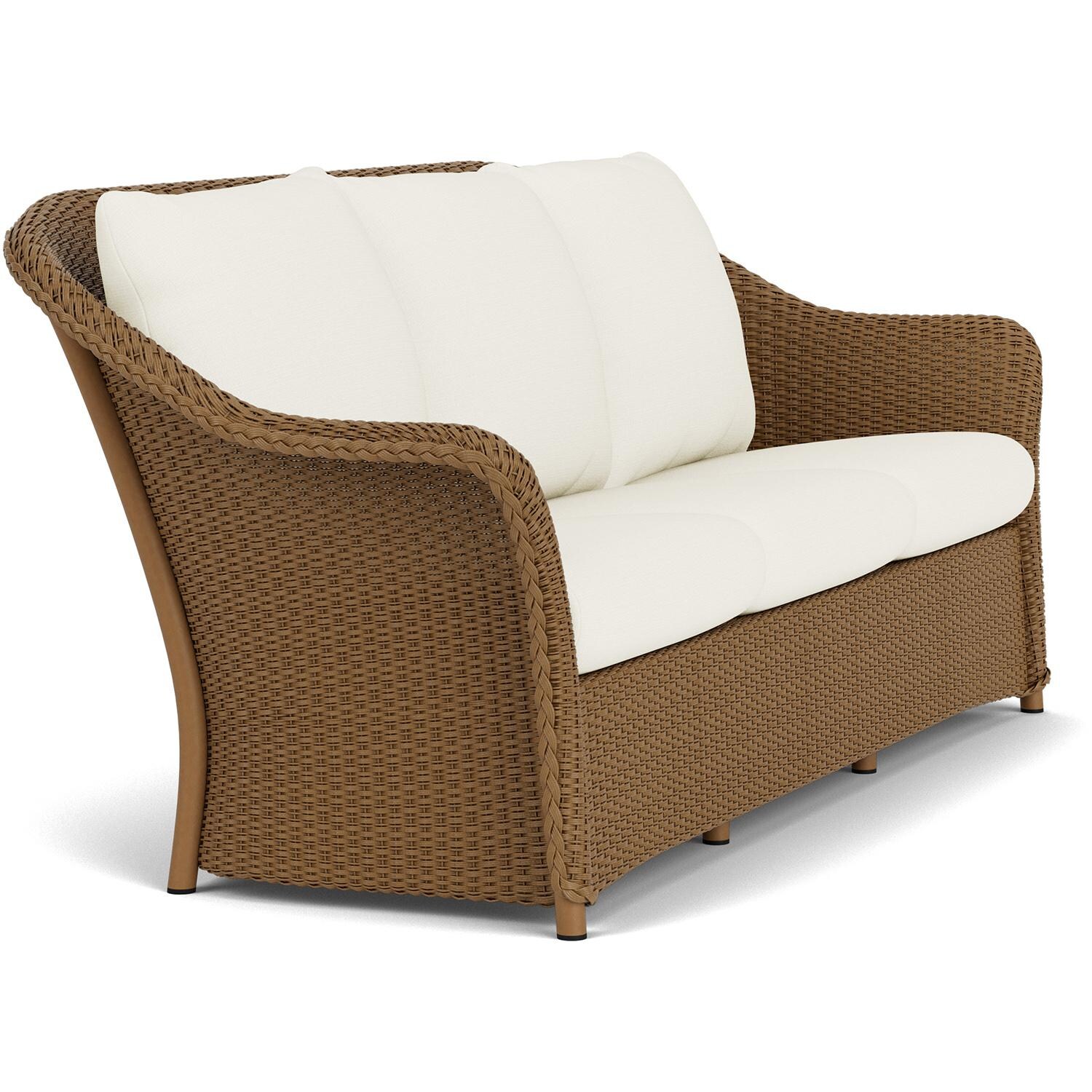 Lloyd Flanders Weekend Retreat Sofa in Hickory Finish W/ Sailcloth Salt Fabric - Angled thumbnail