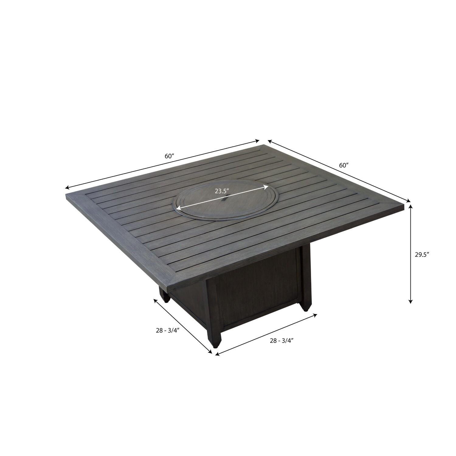 Brooklyn 6 Pc Aluminum Dining Set w/ 60 Inch Propane Fire Pit Table in Sesame/Multi-brown by Darlee - Table - Dimensional thumbnail