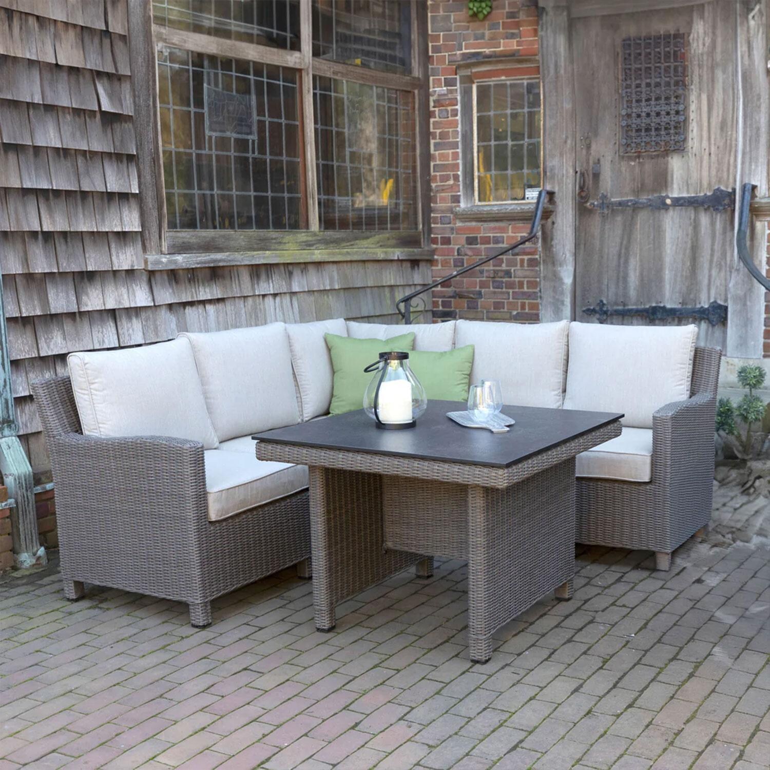 Palma 7 Pc Wicker Modular Corner Seating Set in Cast Ash By KETTLER - Patio - Lifestyle thumbnail