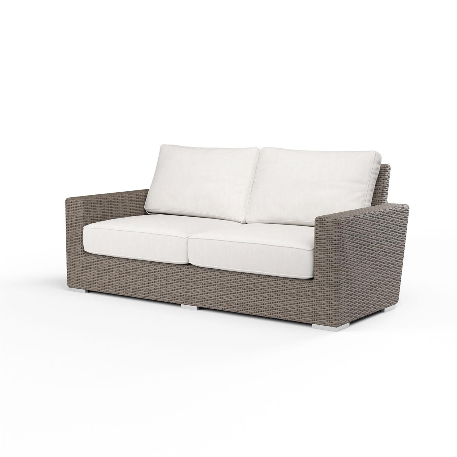 Coronado Wicker Patio Loveseat W/ Sunbrella Canvas Flax Cushions By Sunset West thumbnail