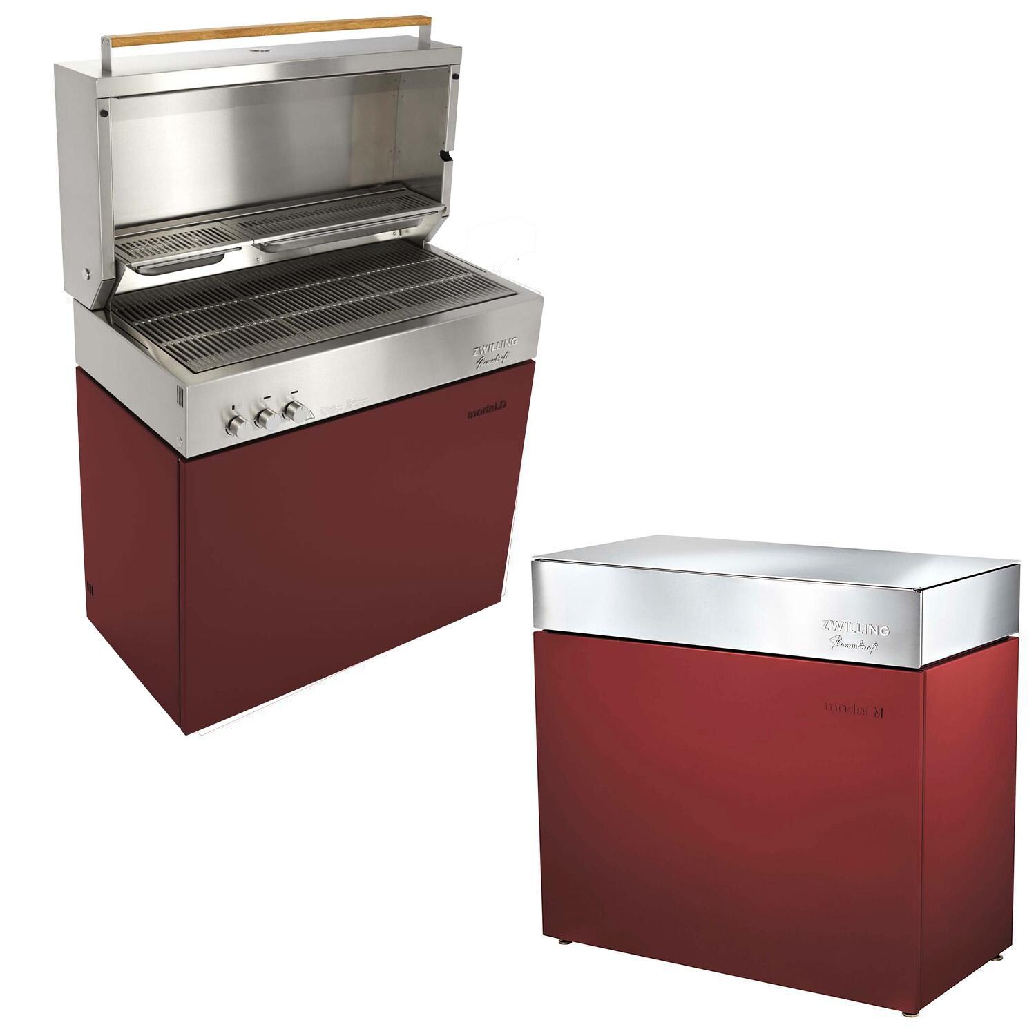 Flammkraft 1029543 Model D Freestanding Grill & Model M Prep Center Module - Ruby - White Background thumbnail