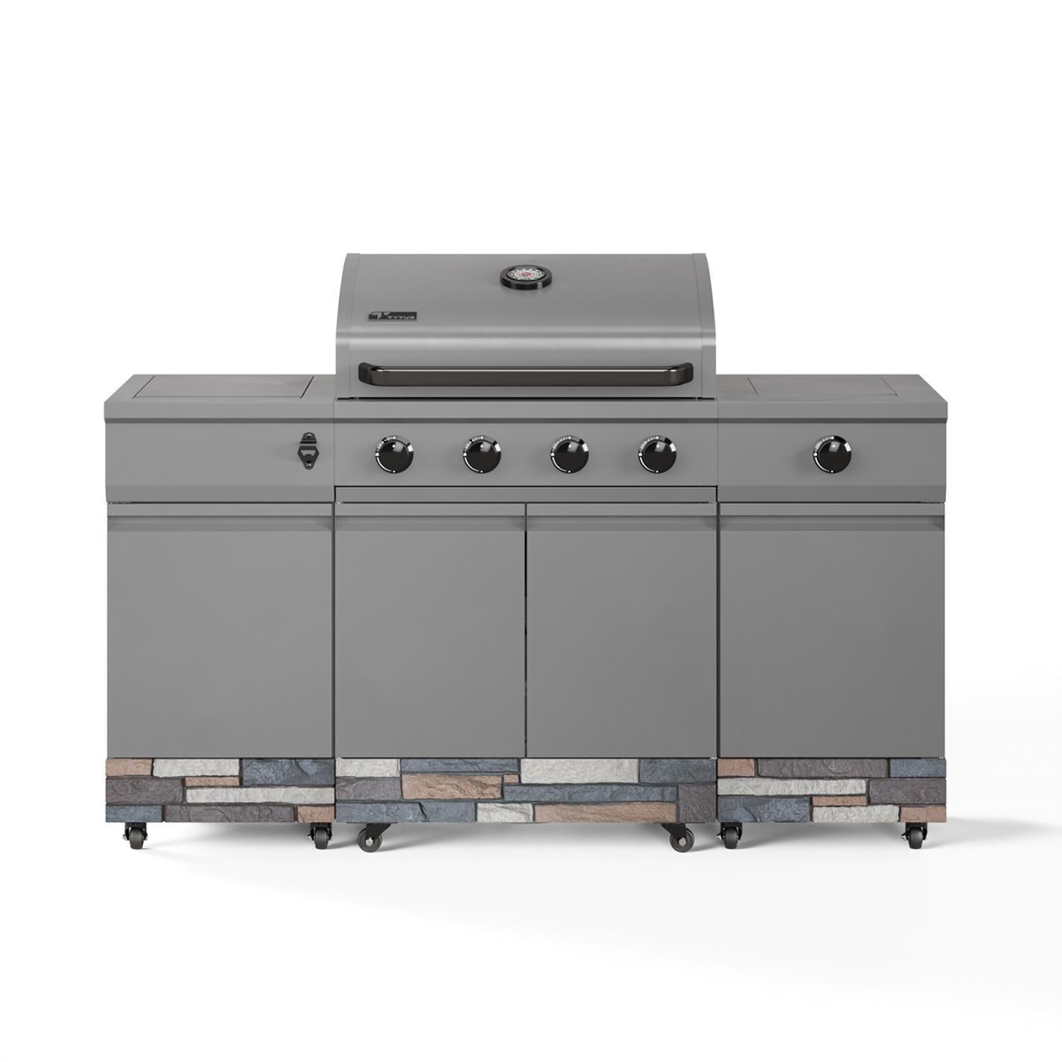 TYTUS Fresno Series 5-Burner Propane Island Grill in Gunmetal Gray & Ash Stacked Stone - TDT-021-0104