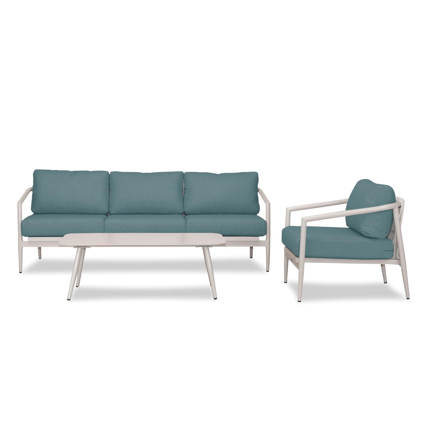 Lakeview Midnight Cove 3 Pc Aluminum Sofa Seating Set in Urban Stone/Carrera/Cast Lagoon - Front - White Background thumbnail