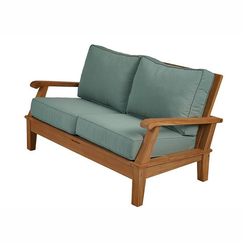 Miami 2 Person Teak Loveseat w/ Sunbrella Cushions in Canvas Spa by Royal Teak Collection