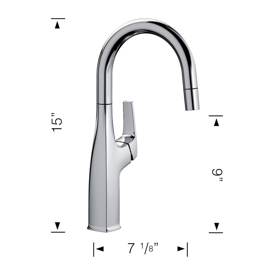 Blanco 442681 Rivana 15 Inch Bar Faucet w/ Single Spry - Chrome - Dimensional thumbnail