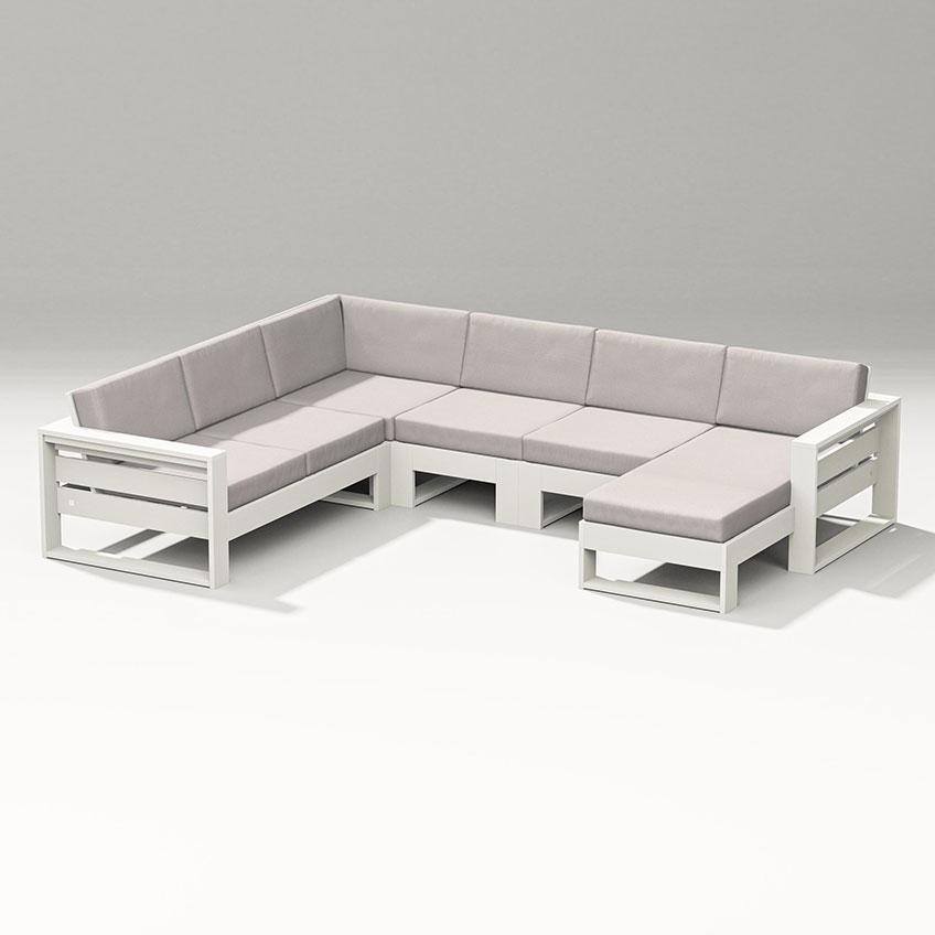 Latitude 5 Person Sectional Sofa w/ Right Chaise in Vintage White/Dune Burlap By PW Designer Series