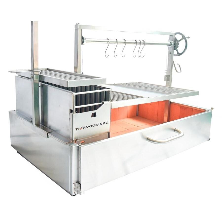 Tagwood BBQ BBQ25SS XL Built-In Argentine Santa Maria Wood Fire & Charcoal Grill - Angled View - White Background thumbnail