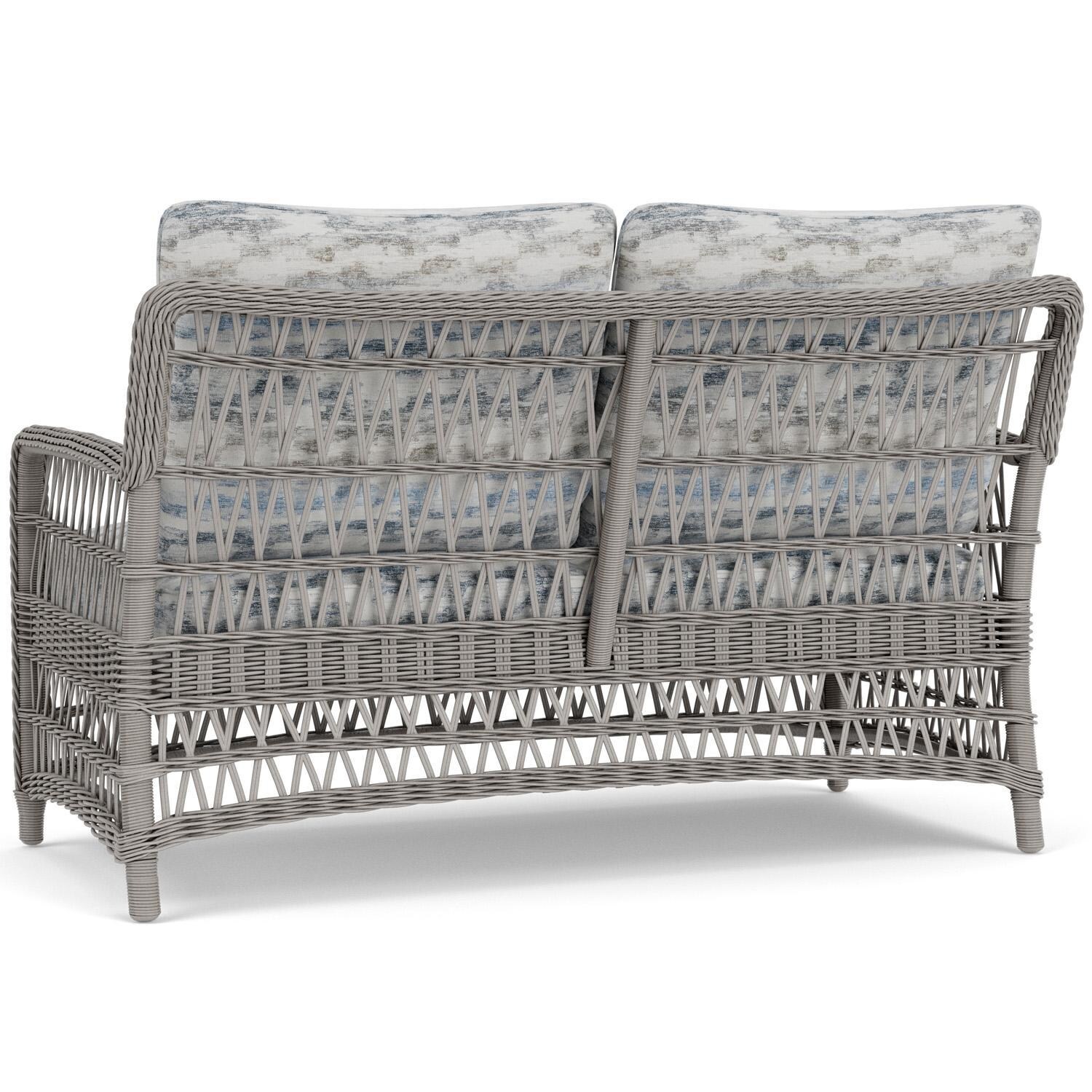 Lloyd Flanders Mackinac Loveseat in Putty Finish with Stratosphere Cloud Fabric - Rear Left thumbnail