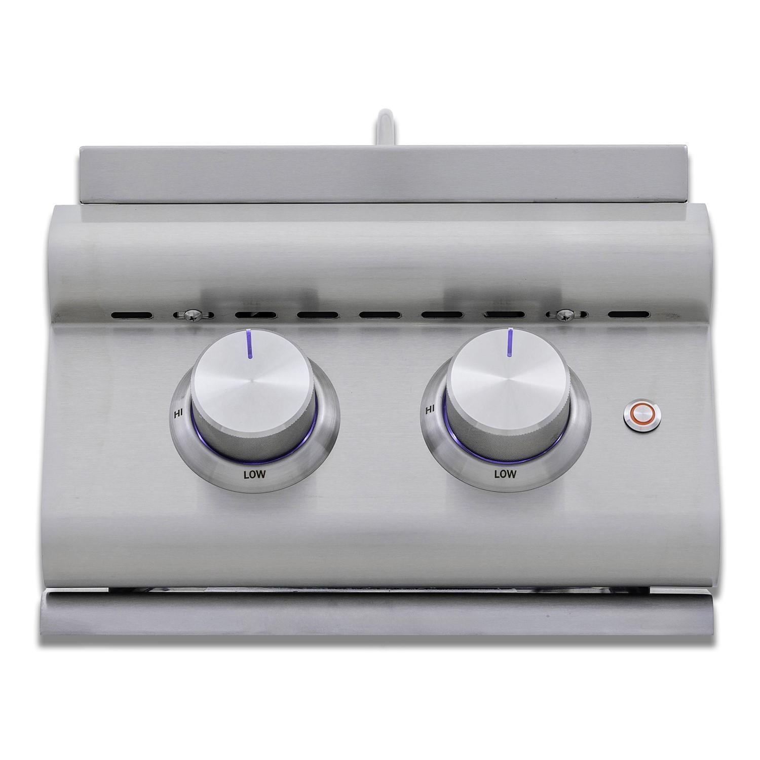 Blaze BLZ-SB2-LTE3-LP LTE+ Propane Stainless Steel Double Side Burner With Lid - Front View With Lid - White Background thumbnail