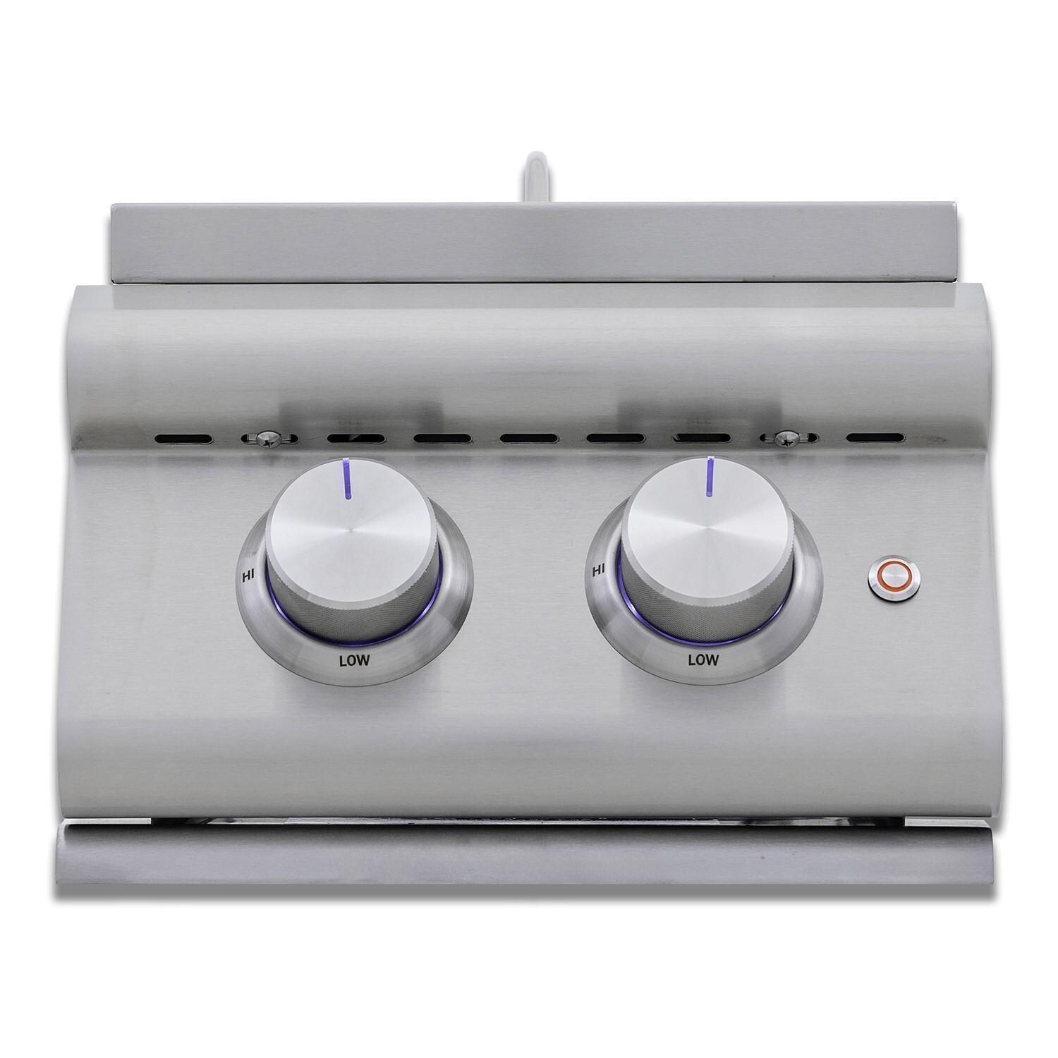 Blaze BLZ-SB2-LTE3-LP LTE+ Propane Stainless Steel Double Side Burner With Lid - Front View With Lid - White Background thumbnail