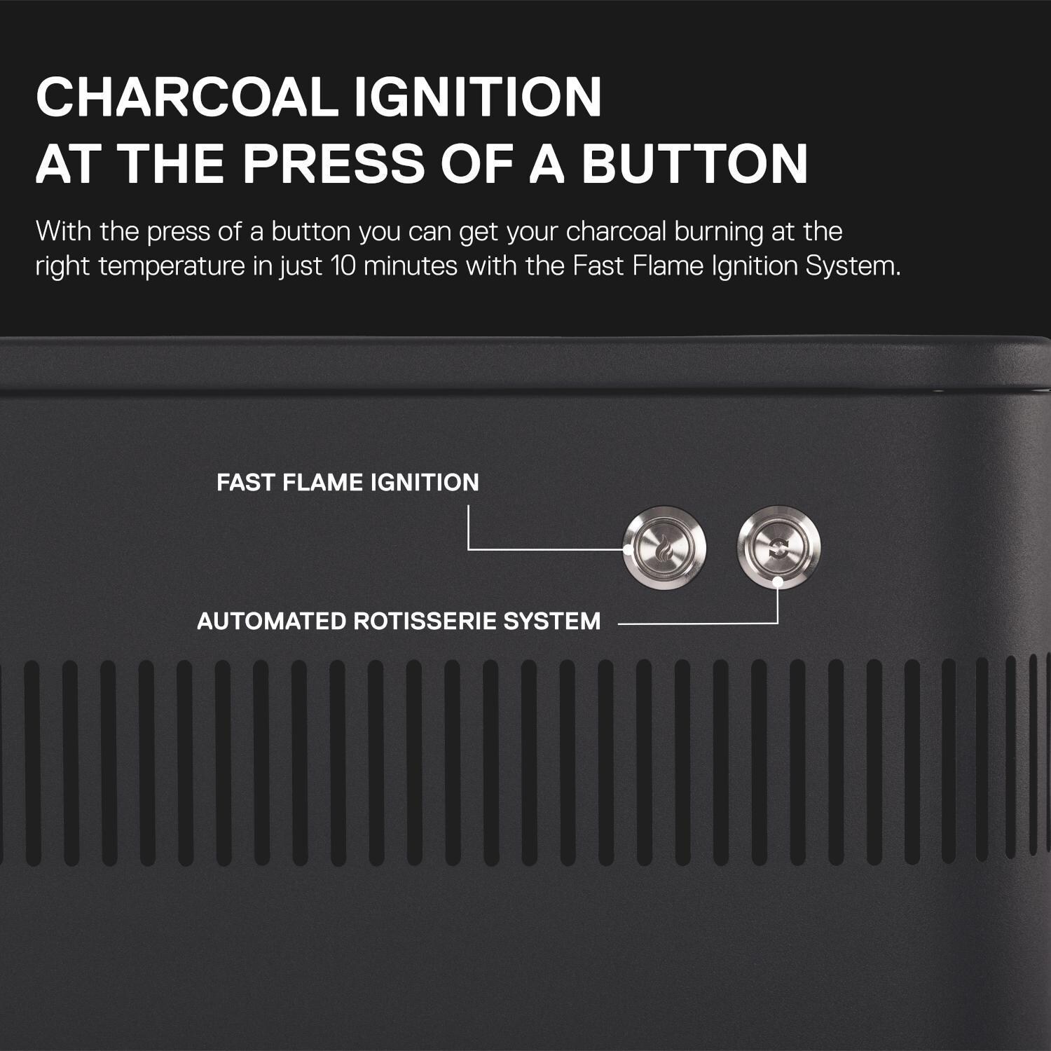 Everdure HBCE1BBSUS FUSION 29-Inch Charcoal Grill w/ Rotisserie & Electronic Ignition - Matte Black - Control Buttons Overview - Detail thumbnail