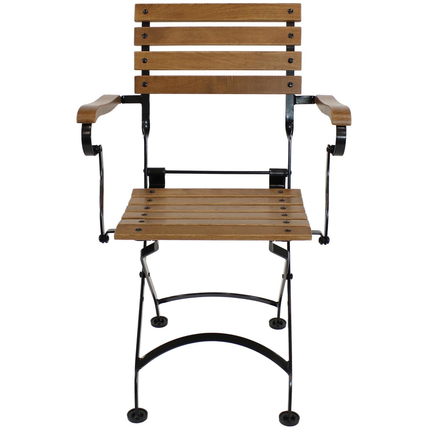 Ultimate Patio 2 Piece Essential European Chestnut Wooden Folding Bistro Armchair Set - Front View thumbnail