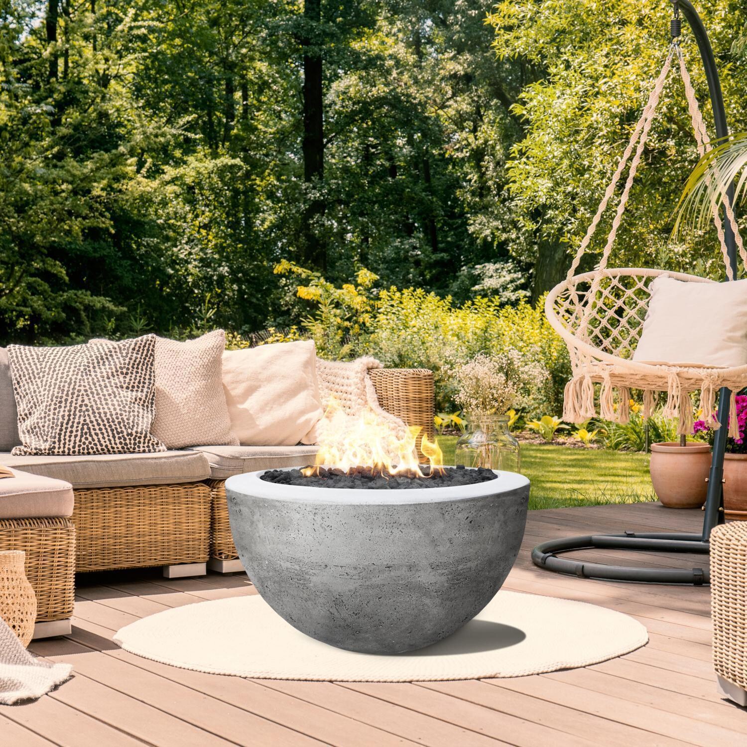 Moderno 3 30-in Round Glass Fiber Reinforced Concrete Natural Gas Fire Bowl in Pewter by Prism Hardscapes - Lifestyle thumbnail