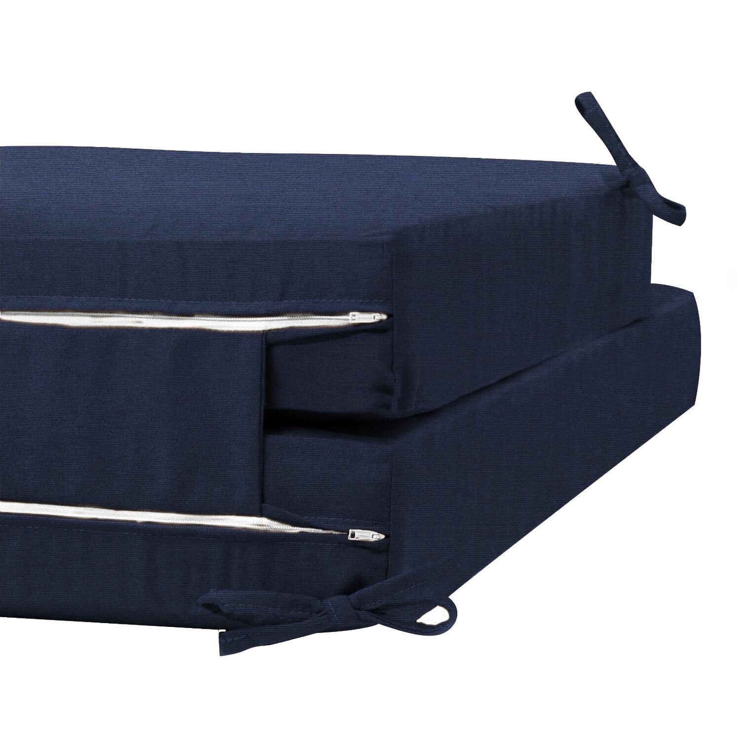 Sunbrella Canvas Navy Long Outdoor Replacement Chaise Lounge Cushion W/ Knife Edge By UltimatePatio.com - Zipper and Tie Detail thumbnail
