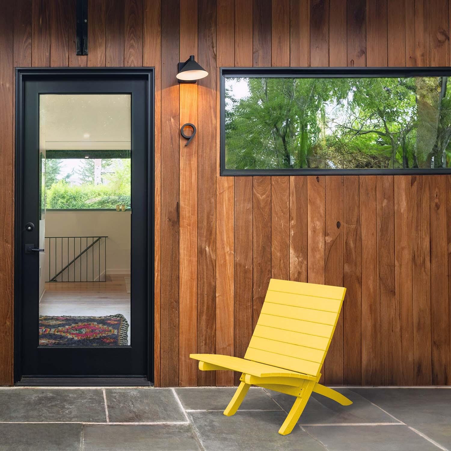 Hazel Cove Recycled Plastic Folding & Stacking Dining Side Chair in Sunbeam Yellow by Lakeview Outdoor Designs - By Door - Lifestyle thumbnail