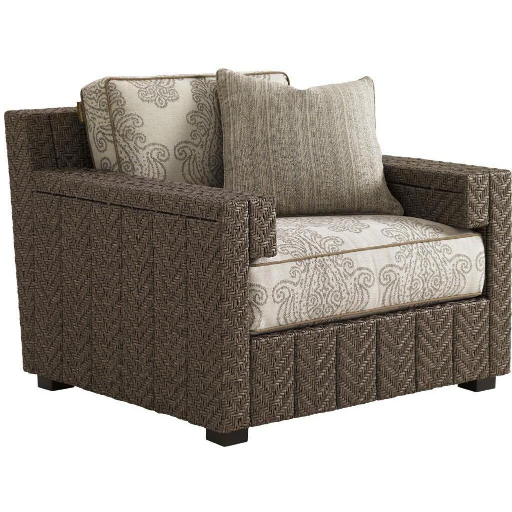 Tommy Bahama 3230-11 Blue Olive Wicker Patio Club Chair In Olive Medallion - Front thumbnail