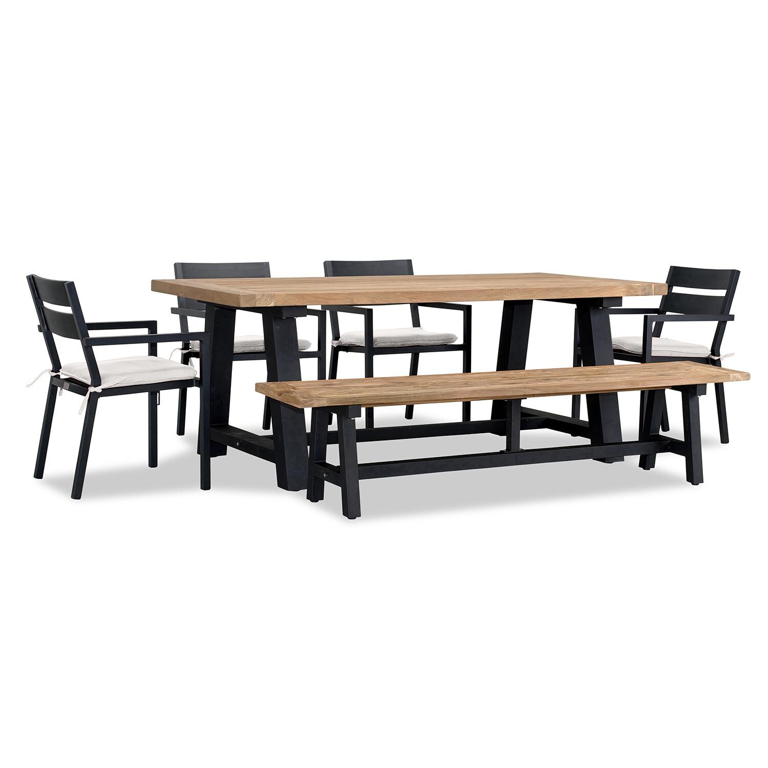 Calm Bay Mill 7 Pc Reclaimed Teak Dining Set w/ Bench in Black/Canvas Natural by Lakeview - White Background 2 thumbnail