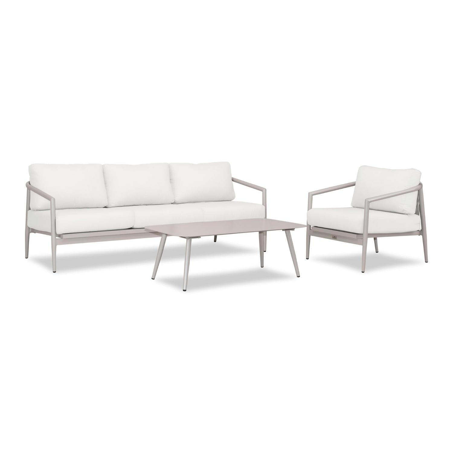 Lakeview Midnight Cove 3 Pc Aluminum Sofa Seating Set in Urban Stone/Carrera/Canvas Natural - Angled - White Background thumbnail