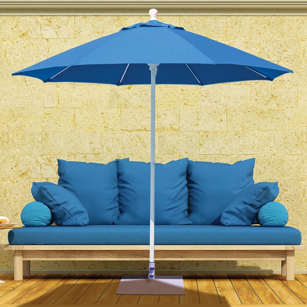 Galtech 7.5 Ft. Octagonal Patio Umbrella W/ Manual Lift - Lifestyle View - Shown In White Finish W/ Tangerine Sunbrella Fabric (Umbrella Base Not Included) thumbnail