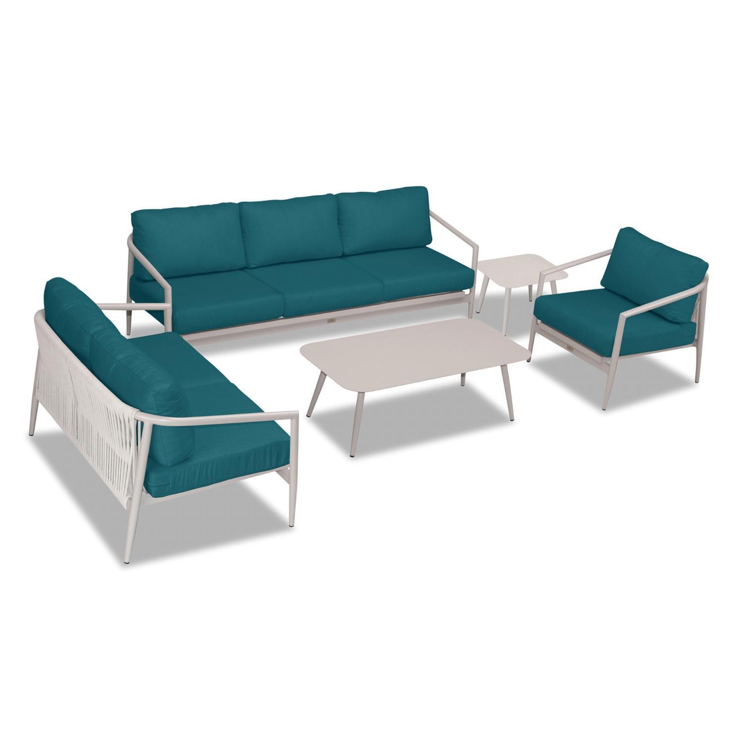 Lakeview Midnight Cove 5 Pc Aluminum Sofa Seating Set in Urban Stone/Spectrum Peacock - Top - White Background thumbnail