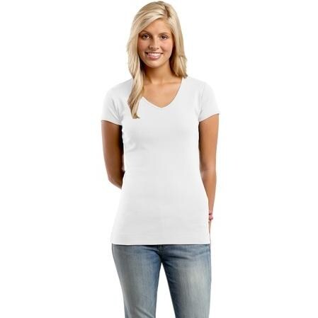 District Threads Ladies Perfect Fit 1x1 V-Neck T-Shirt 4XL - Bright White