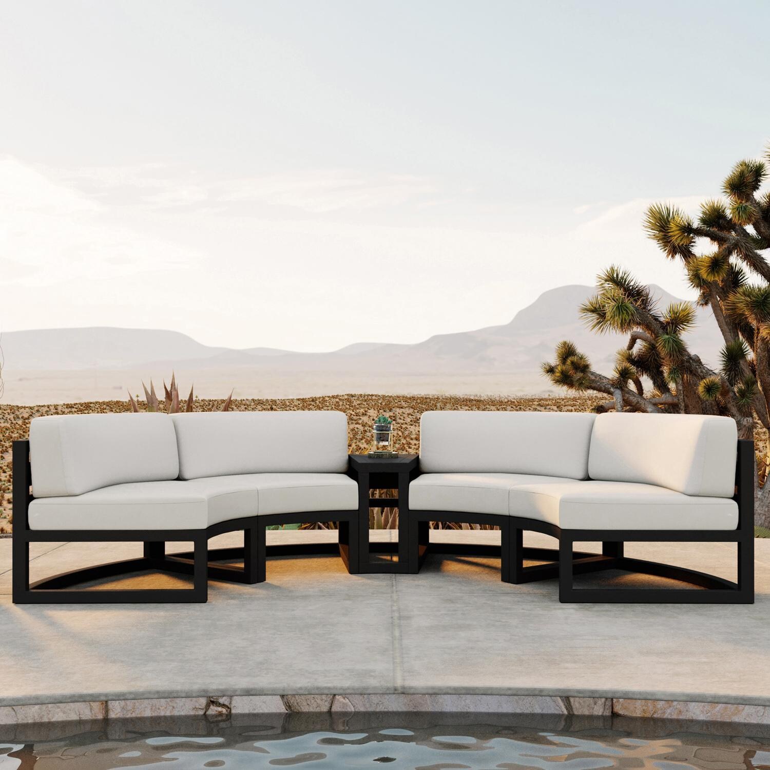 Misty Cove 3 Pc Aluminum Seating Set - Curved Sectional in Black/Canvas Natural by Lakeview Outdoor Designs