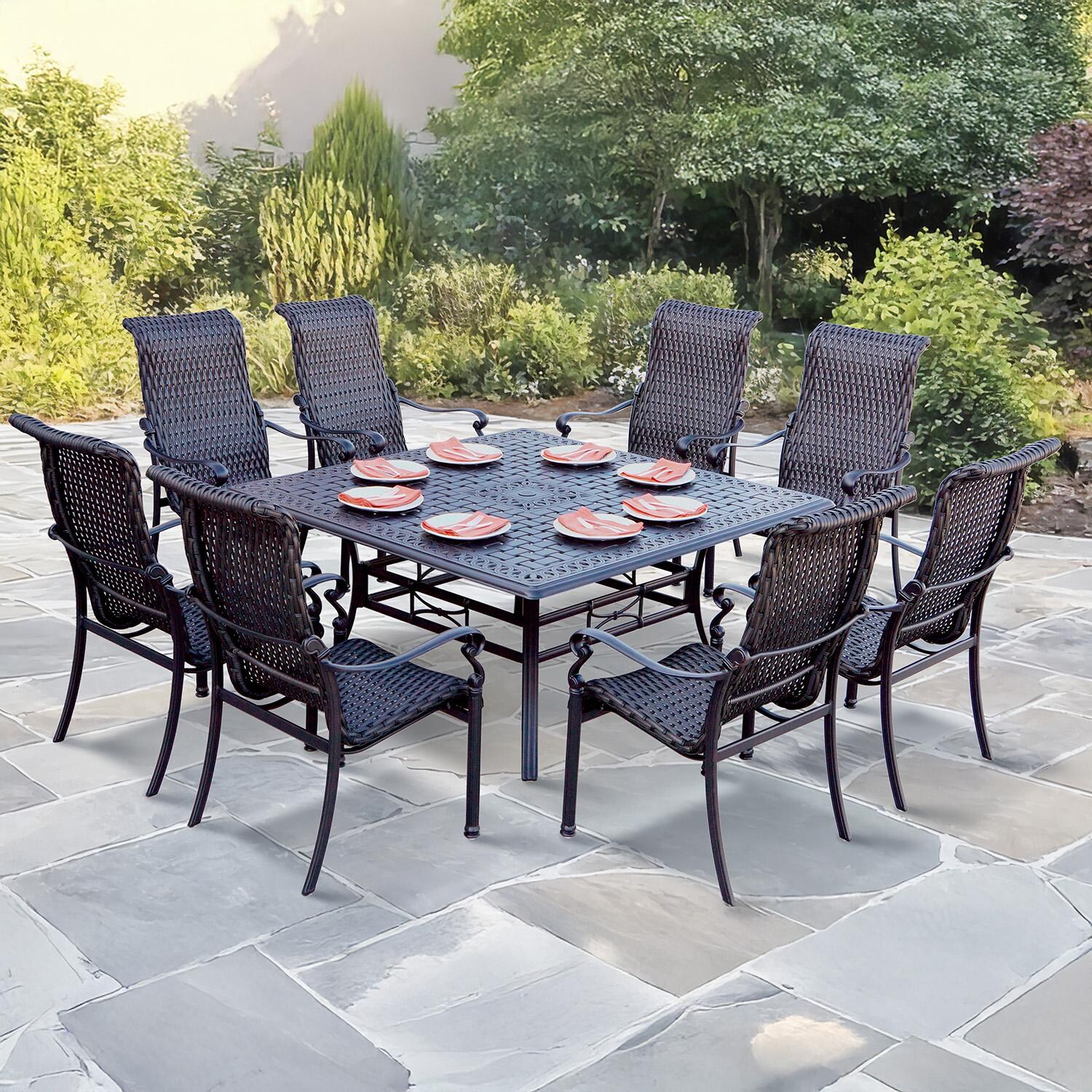 Victoria 9 Pc Cast Aluminum Dining Set in Espresso By Darlee