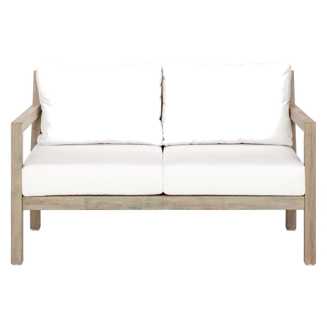 Teak + Table Monday 5 Piece Brushed Teak Patio Seating Set in Natural - Loveseat - White Background thumbnail