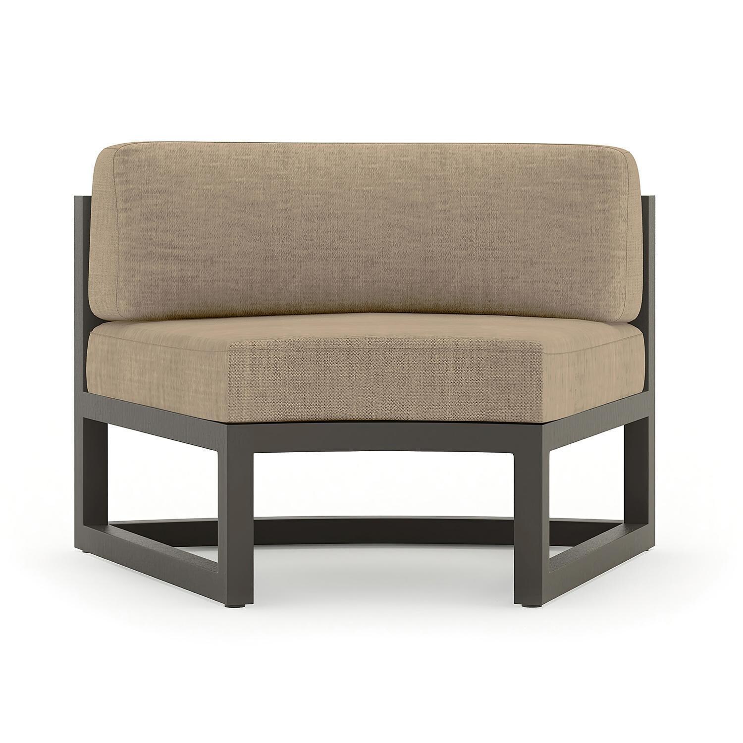 Misty Cove 3 Piece Curve Sectional Set in Slate w/End Table & Heather Beige Cushions by Lakeview - Curve Club Chair - White Background thumbnail