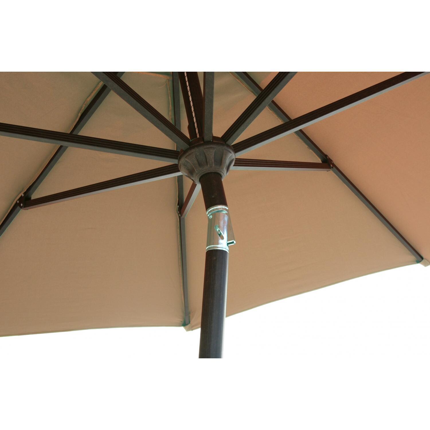 Darlee 9 Ft. Octagonal Market Umbrella w/ Auto Tilt - Antique Bronze w/ Neutral Brown Canopy