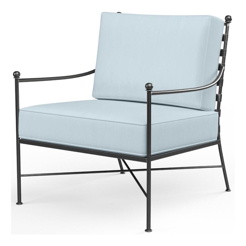 Provence Wrought Iron Club Chair in Pewter/Canvas Skyline by Sunset West