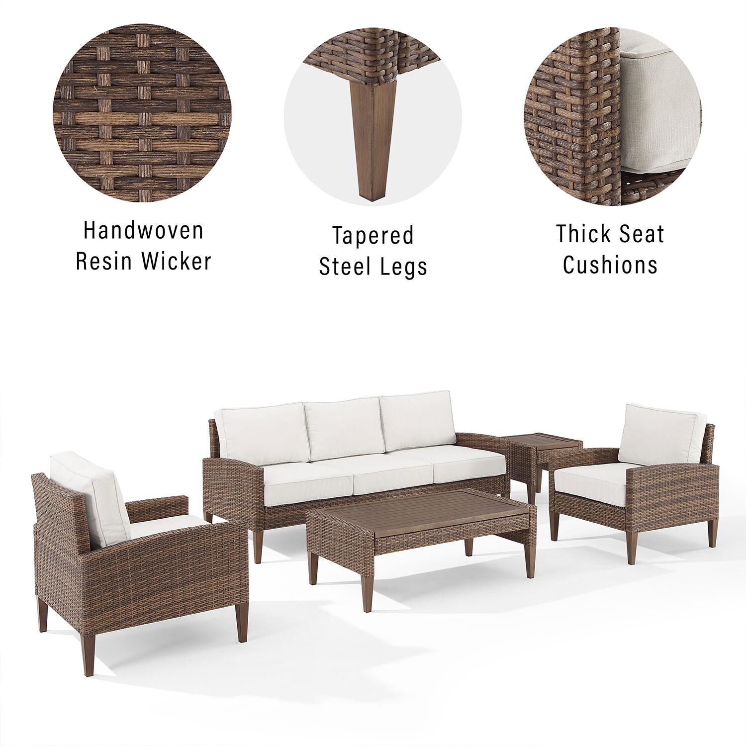 Ultimate Patio UP-92430BR-CR 5Pc Wicker Outdoor Sofa Patio Furniture Set in Creme - Set Features - Diagram thumbnail