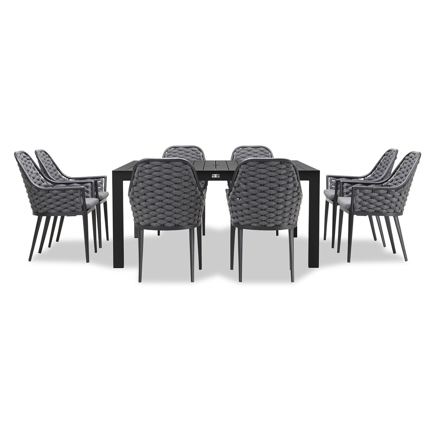 Chloe Bay 8 Seat Aluminum Square Dining Set in Black by Lakeview - Front View - White Background thumbnail