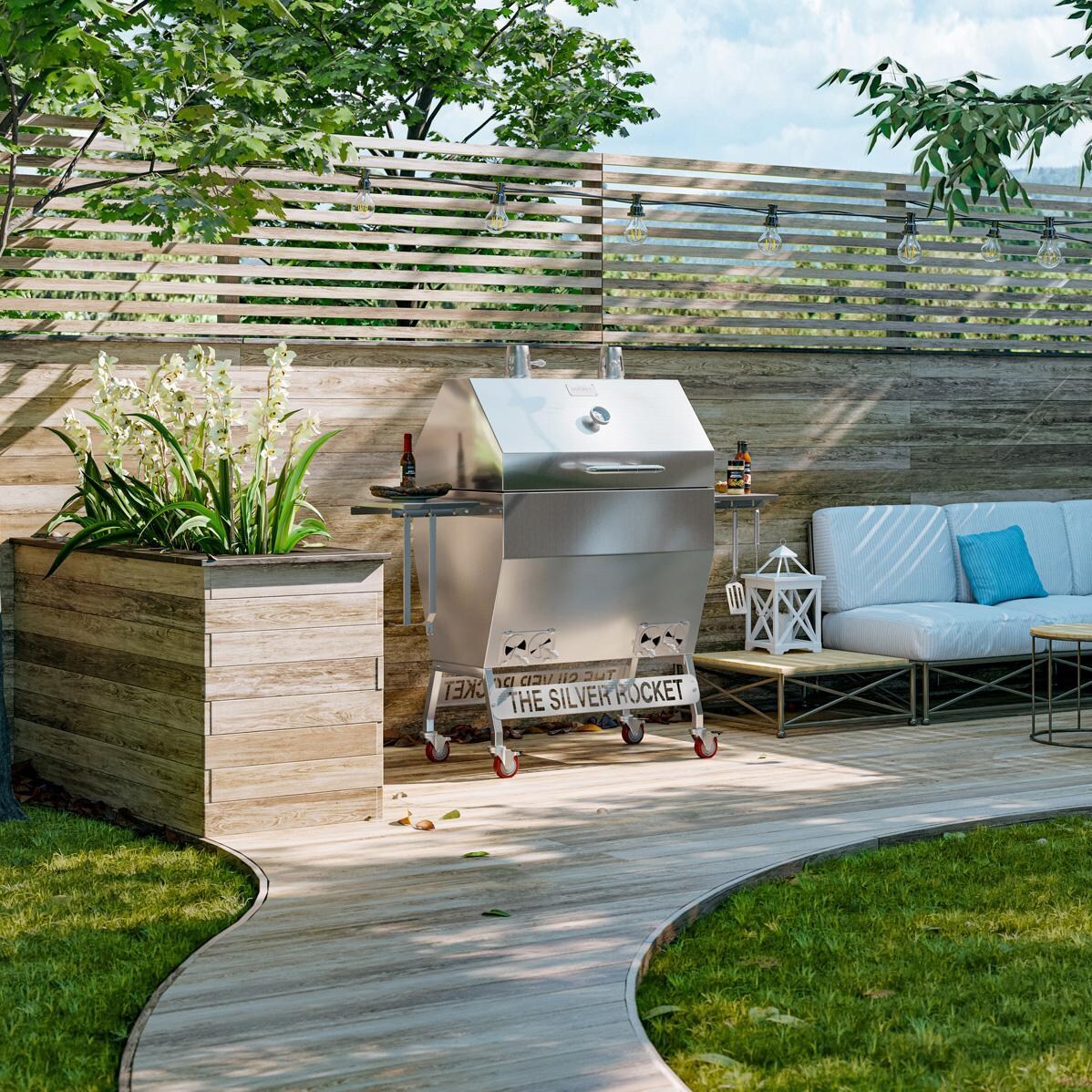 Rocket Outdoors LGSRF Large Silver Rocket Kamado Grill - LGSRG - Backyard - Lifestyle thumbnail