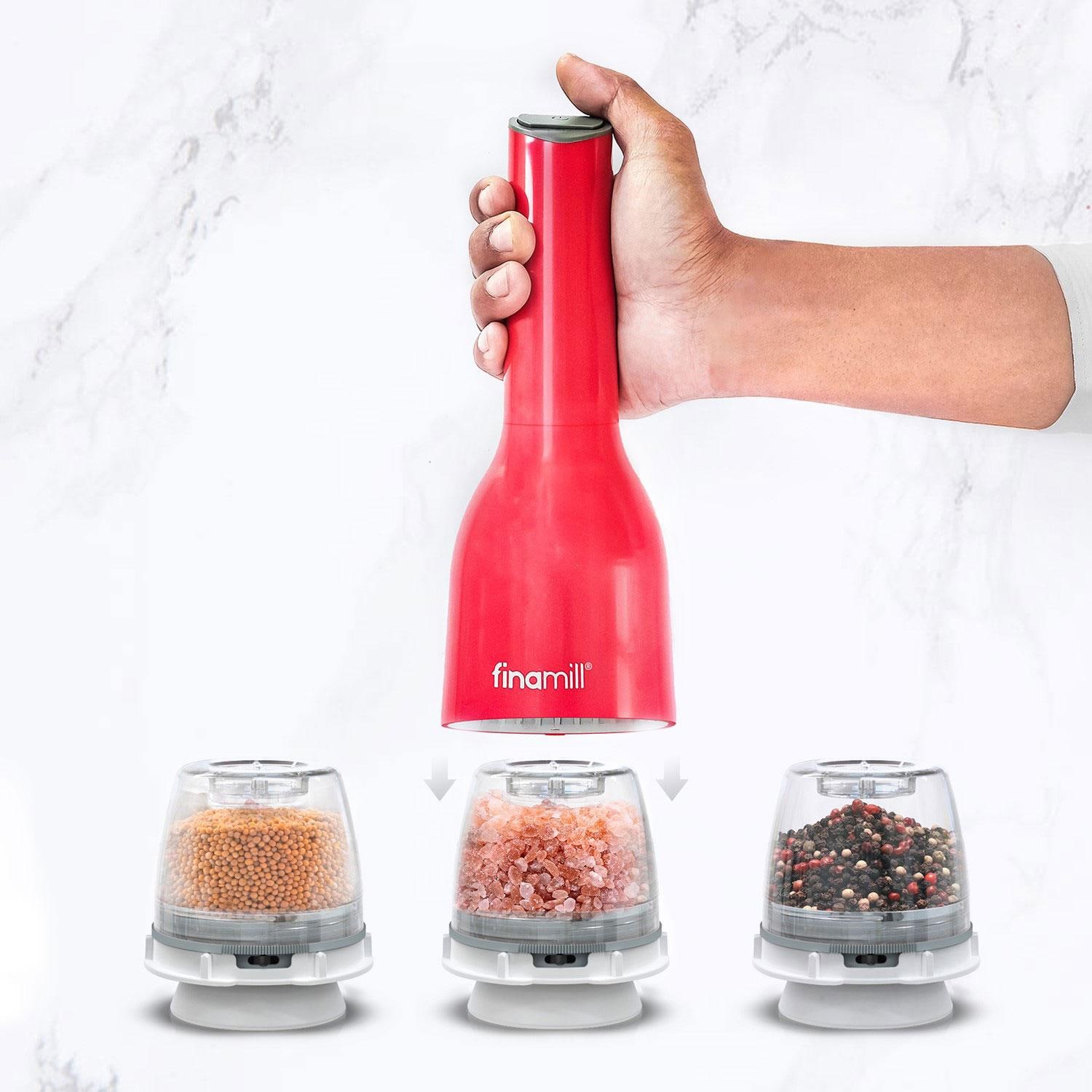 FinaMill GP181134-12SSP+3x's FM132-1 + 2x's FMA101-1 + FM134-1 Rechargeable Staineless Steel Spice Grinder MAX Pack W/ Three MAX Spice Pods, Two Spice Pod Trays, & Plus Spice Rod - How To Use - Detail thumbnail