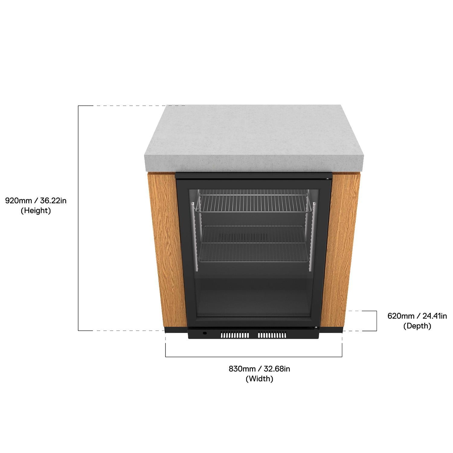Everdure Marine Grade Cabinet Module w/ Beverage Cooler in Timber Effect - Dimensions thumbnail