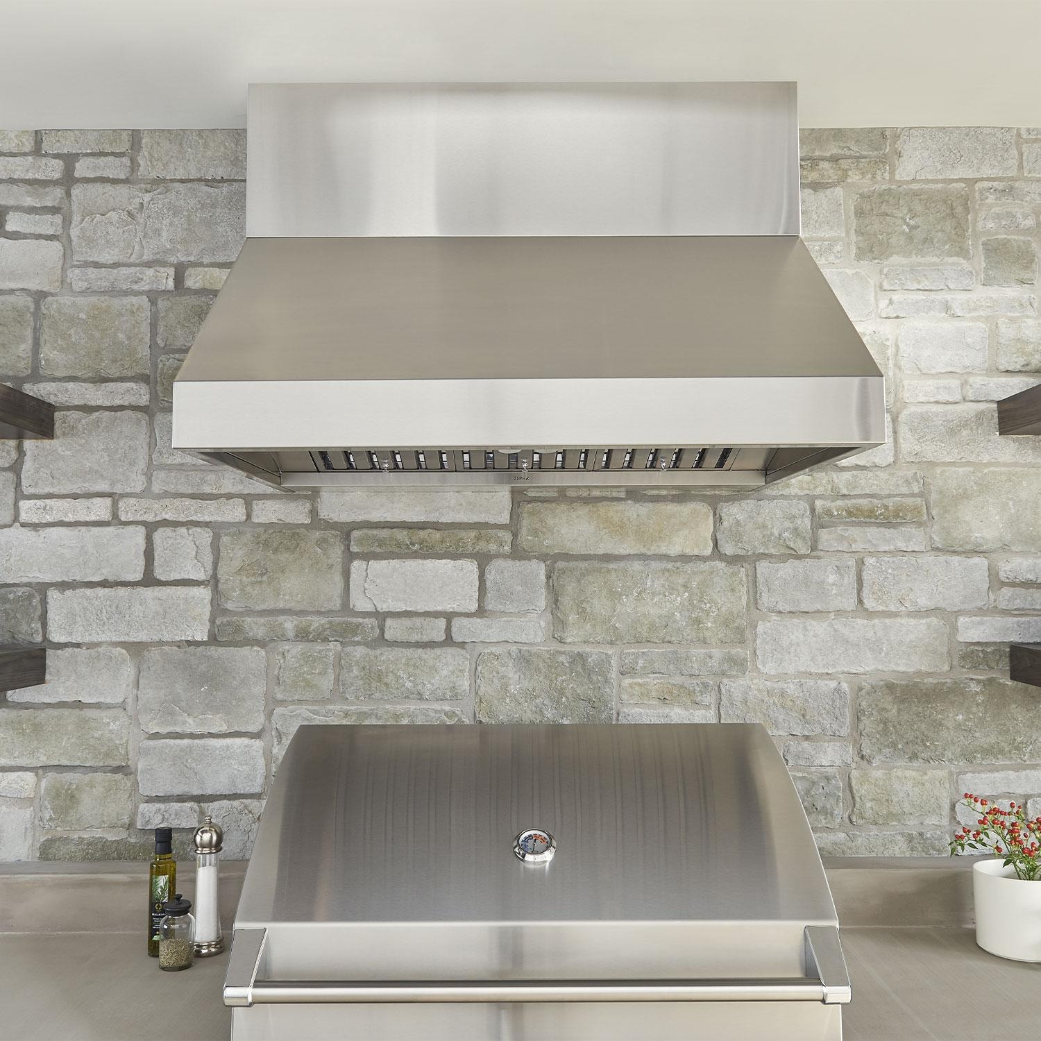 Zephyr AK7854CS 54-Inch Cypress Outdoor Wall Hood - Installed - Front View - Lifestyle thumbnail