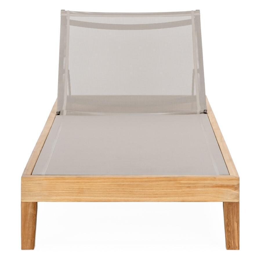 Teak + Table Monday Teak Patio Chaise Lounge W/Grey Sling - Front - White Background thumbnail