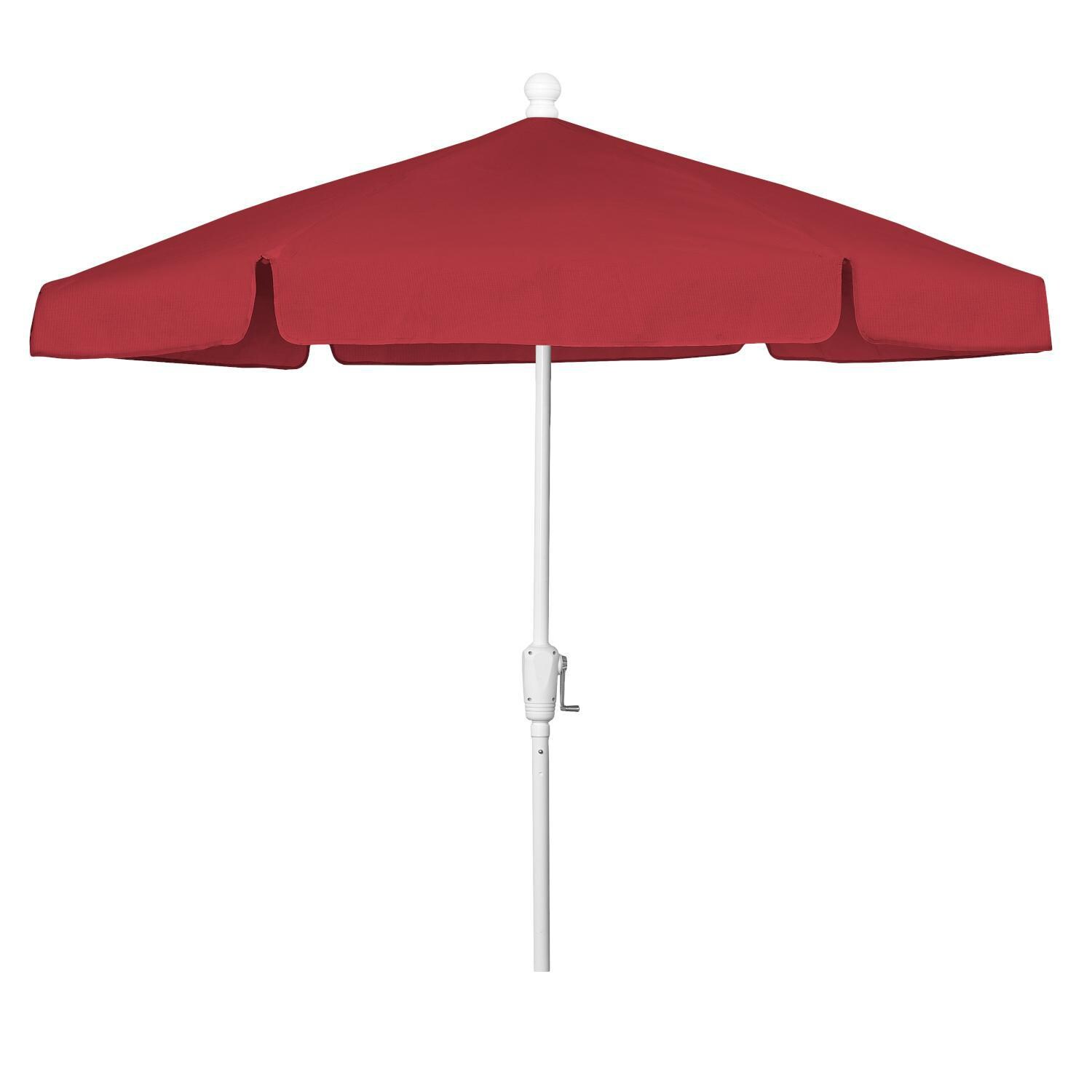 FiberBuilt 7.5 Ft. Aluminum Market Patio Umbrella W/ Crank Lift - White Pole / Red Vinyl