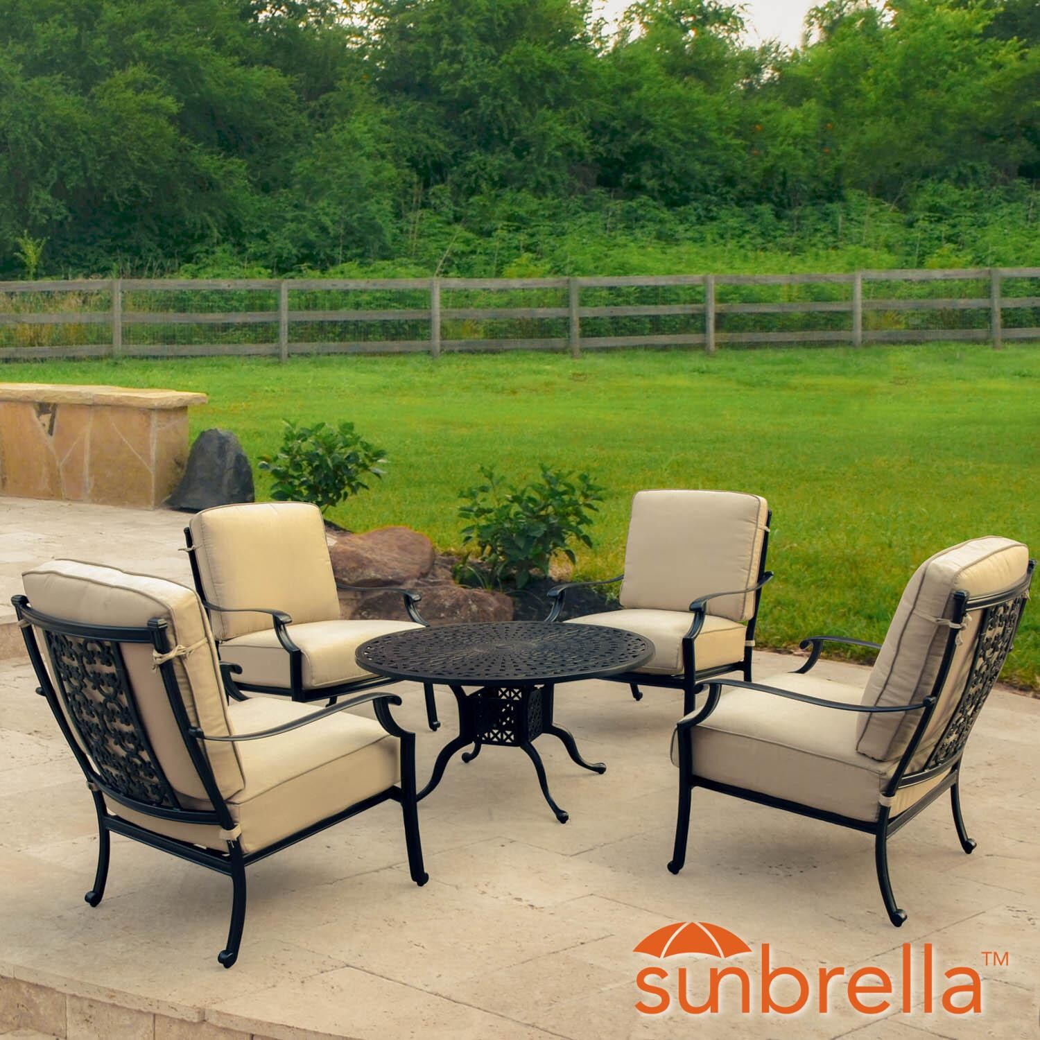 Carondelet 5 Piece Cast Aluminum Patio Conversation Set W/ Sunbrella Spectrum Sand Cushions By Lakeview Outdoor Designs