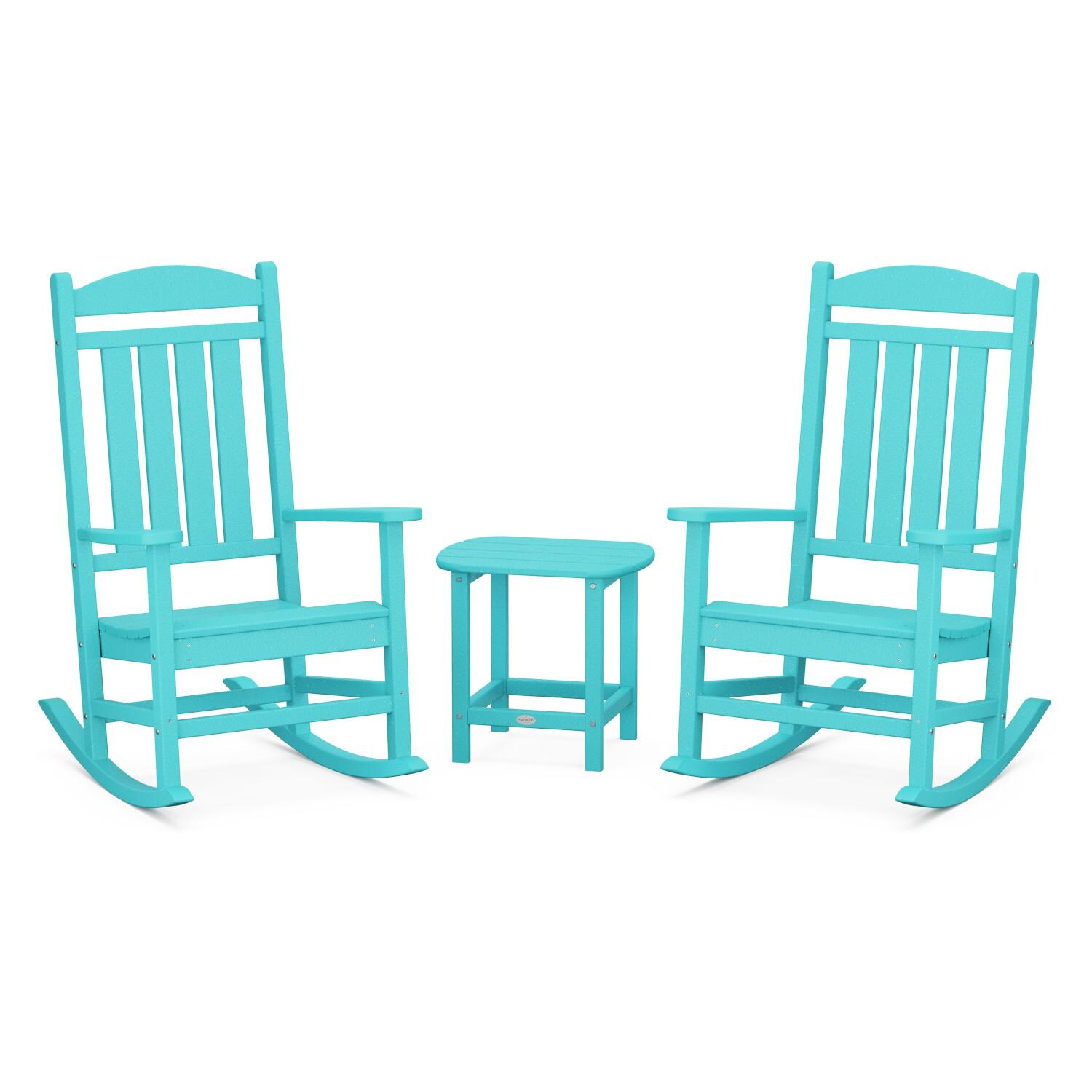 POLYWOOD Aruba Presidential Rocker 3-Piece Set w/ South Beach 18-Inch Side Table - Full View thumbnail