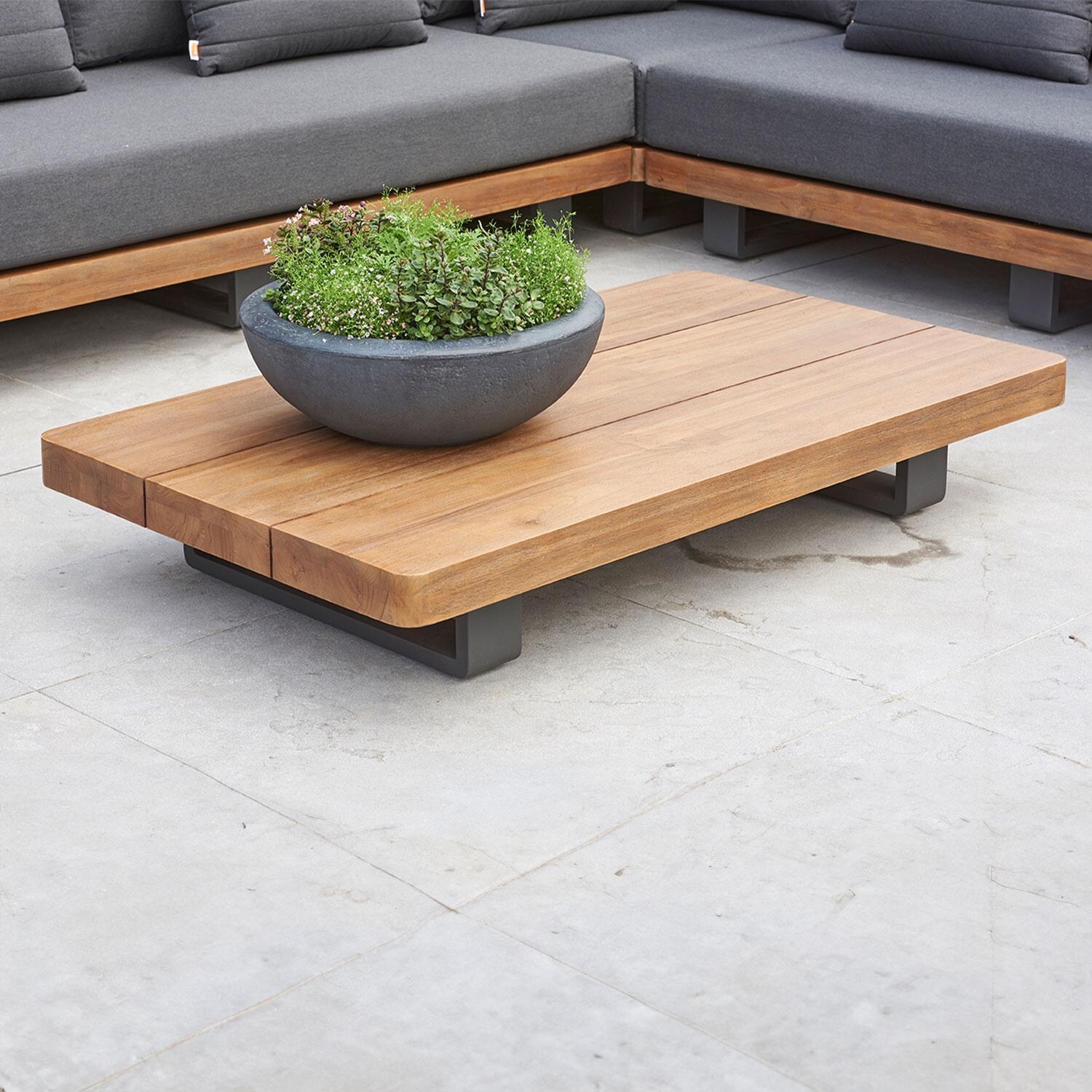 Fitz Roy Aluminum/Teak Coffee Table By KETTLER - Patio - Lifestyle thumbnail