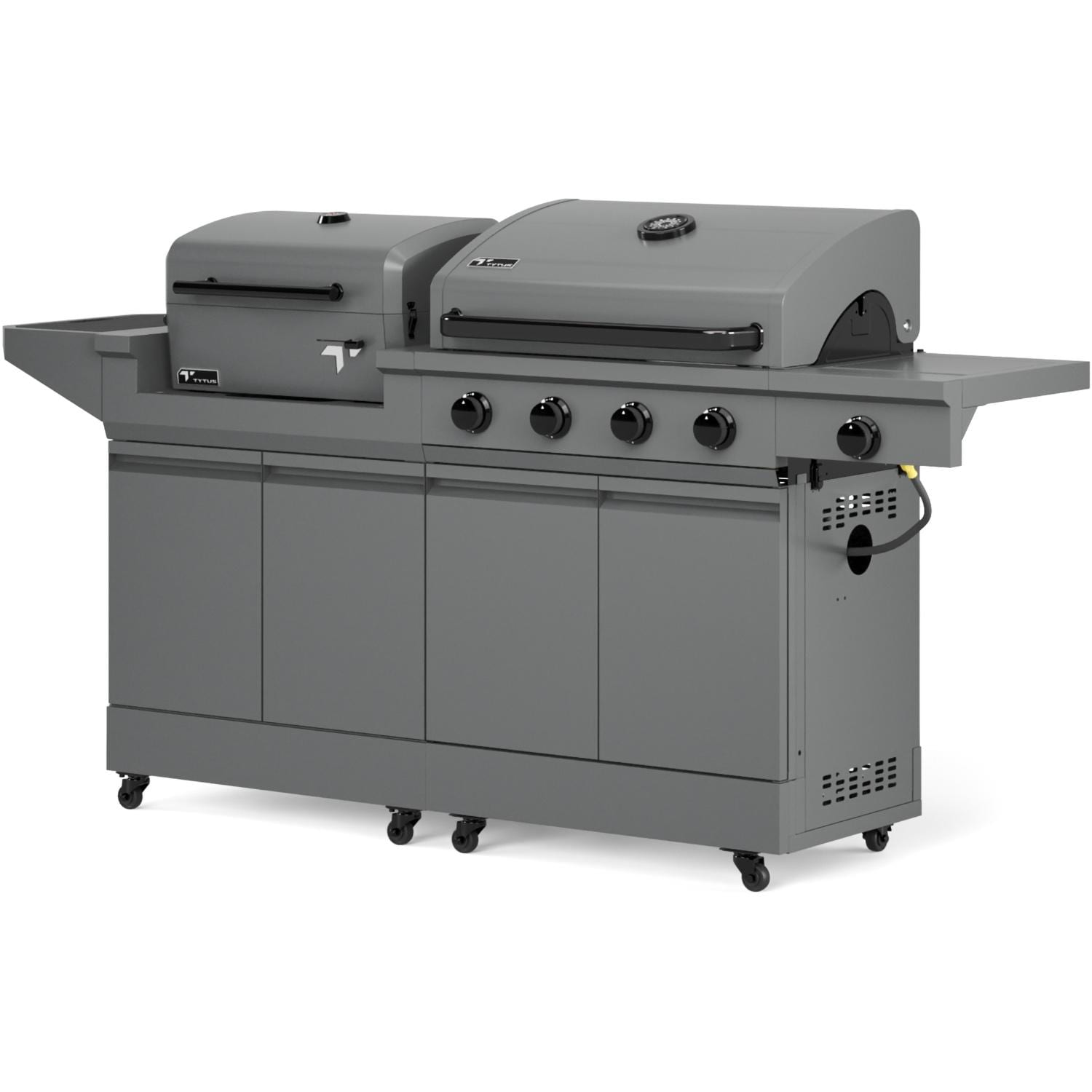 TYTUS TDT-BUN-014 Modular Duo w/ 4-Burner Gas Grill & Charcoal Grill - Angled Left - White Background thumbnail