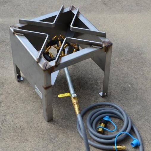 The St. Romain Cooker NG20SS 130,000 BTU Natural Gas Patio Burner And Stainless Steel Stand - Top Angle View thumbnail
