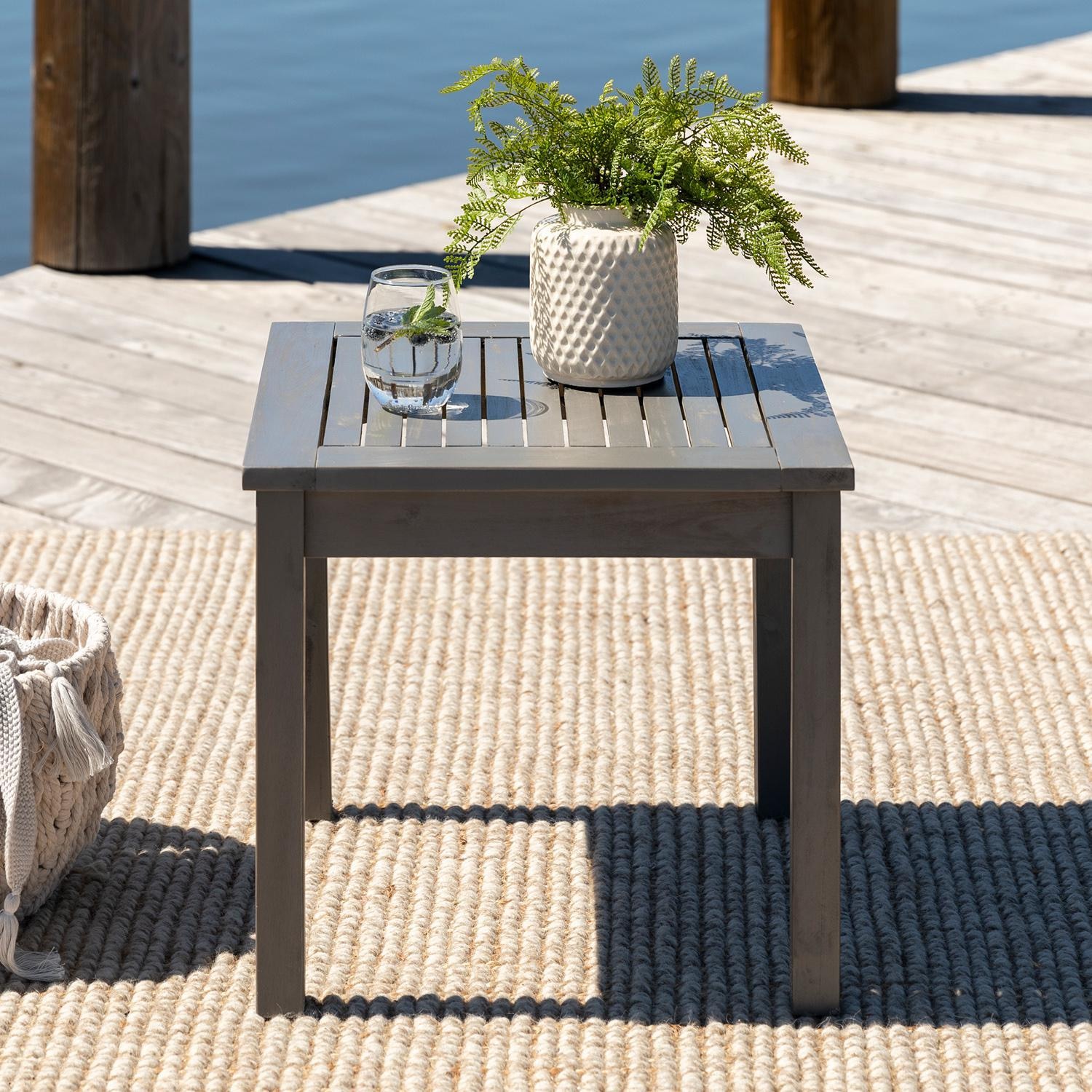 Ultimate Patio Horizon Way 20 Inch Square Acacia Patio End Table - Gray Wash - Lifestyle View thumbnail