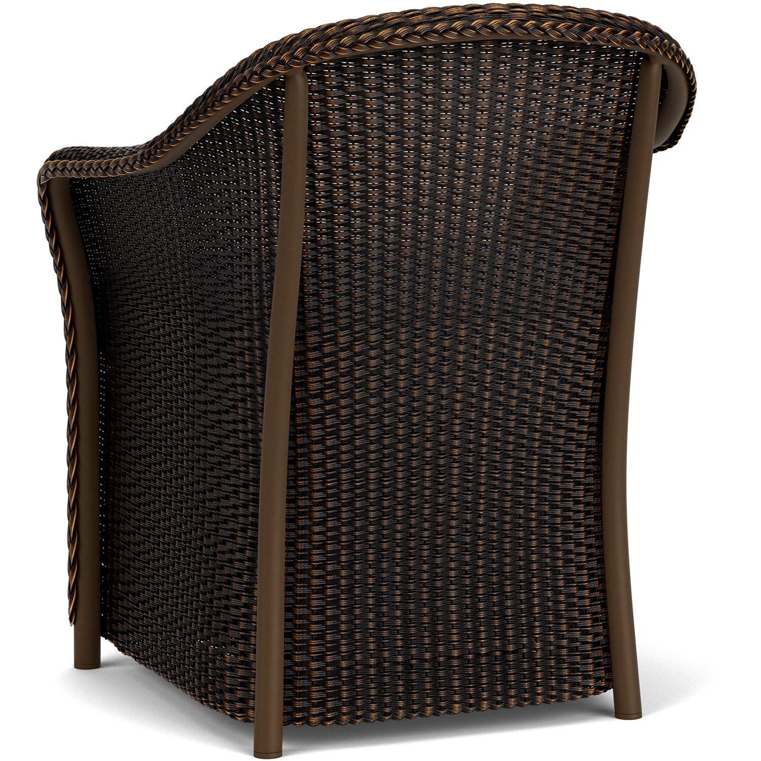 Lloyd Flanders Weekend Retreat Dining Armchair in Mink Finish W/ Demo Skyway Fabric - Back Left thumbnail